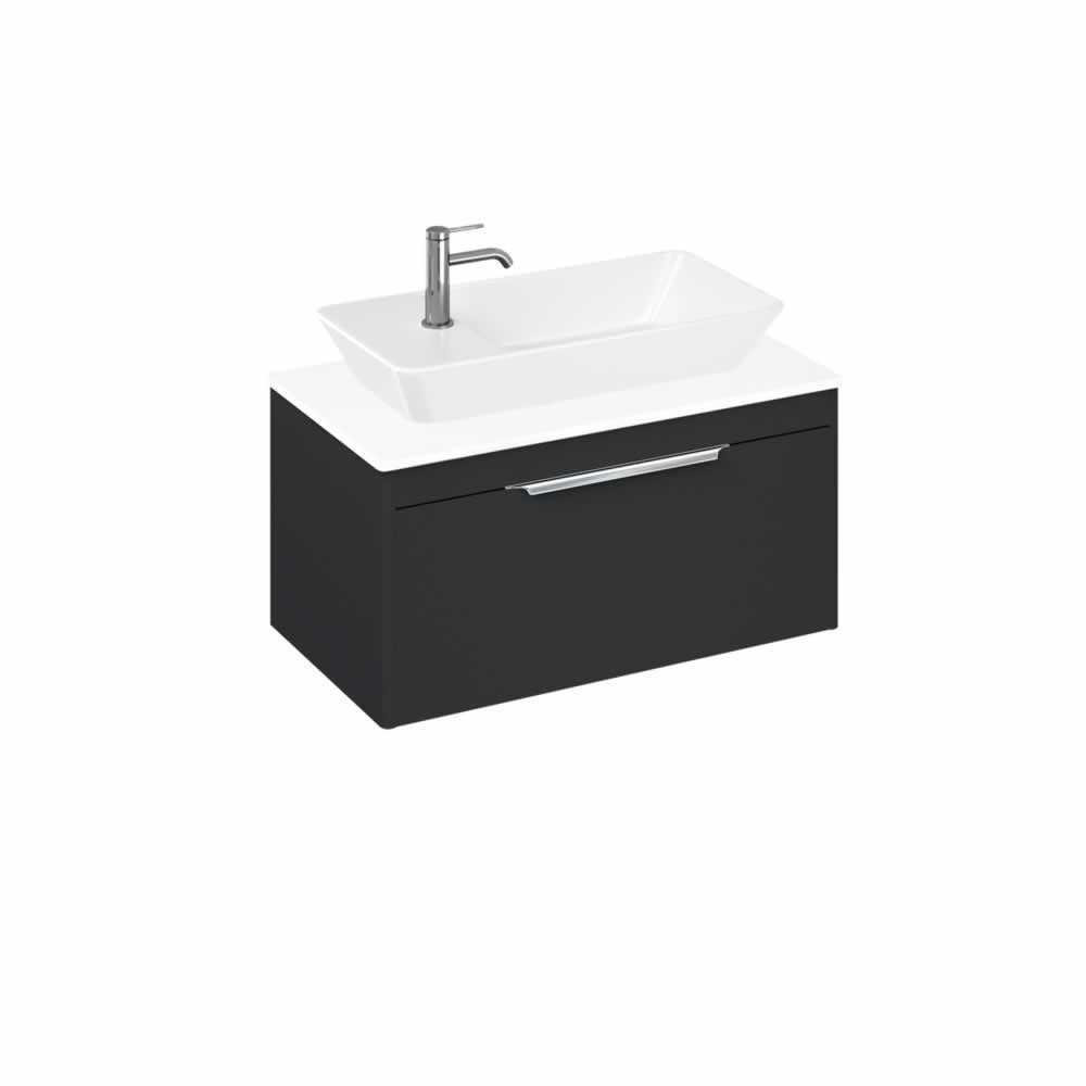 Shoreditch 85cm single drawer Matt Grey with White Worktop and Yacht Countertop Basin